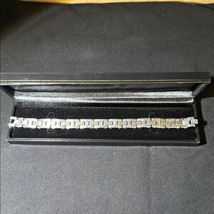 Men’s Stainless Steel Square Link Gold and Silver Bracelet, 8 1/2 Inches